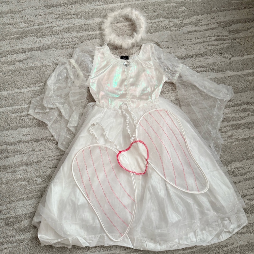 Teetot Angel Fairy Costume Girls White Dress Wings Halo Iridescent Ages 3+